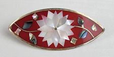 Vtg. Alpaca Mexico Mother Of Pearl Inlay French Hair Barrette Red  3.5 In picture