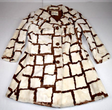 Plaid Long Coat VTG 30s 40s Women's Brown Windowpane Coat S/M Soft Fur Fabric picture