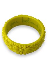 Vtg 30’s Rare Yellow Molded Flower Celluloid Bracelet - Carved Quote See Desc. picture