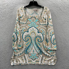 CHICOS Blouse Womens Size 2 Large Top Paisley 3/4 Sleeve White Beige picture