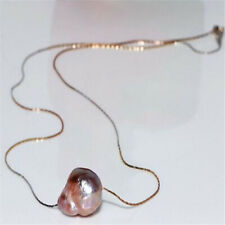 12-13MM Pink Baroque Pearl Necklace 18K chain Clasp wedding gorgeous luxury picture
