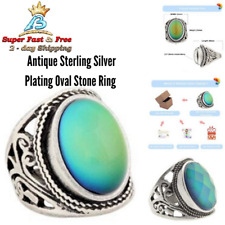 Women Vintage Rings Mood Ring Changing Color Antique Sterling Silver Plated picture