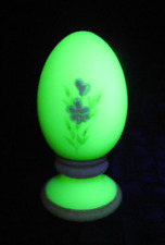 Vintage Hand Painted Fenton Custard Satin Uranium Glass Egg, Signed D Barbour picture