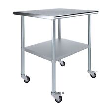 30 in. x 36 in. Stainless Steel Work Table with Wheels | Metal Mobile Food Prep picture