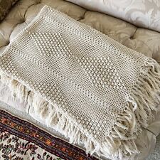 Hand Crochet TWIN Bedspread, White Diamond Pattern, c. 1940s, 77