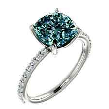 2 Ct Certified Round Cut Aqua Blue Natural Diamond Ring Gold Finish For Gift picture