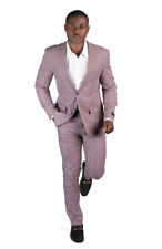 Slim Fit Windowpane Plaid Tweed Mens Suits Dusty Pink 2 Button Notch Lapel AZAR picture