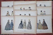 Fashion of the 1850's Female Fashion prints lot x 10 c. 1898 hand colored picture