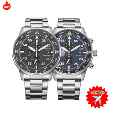Stainless Steel Men's Watch Aviator Eco-Drive Chronograph Black Dial Business picture
