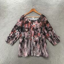 CJ Banks Blouse Tee Top Womens 2X Plus Multi Floral 3/4 Sleeve Round Neck Casual picture