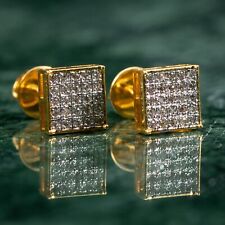 Small Authentic Real 10K Yellow Gold 0.20Ct Natural Diamond Square Earrings picture