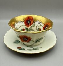 T&V Limoges Pickard Sauce Bowl with Underplate in Poppies Hand Painted & Signed picture