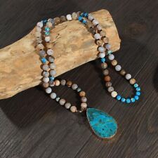 Natural Amazonite Jasper Stone Beaded Necklace Raw Turquoise Pendant Necklace picture
