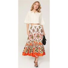 Rtr sz small La double j orange and green sunset floral skirt midi length 4-6 picture