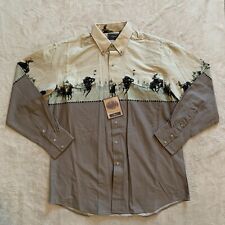 Roper Mens Large Vintage Western Cowboy Graphic Long Sleeve  Cotton Shirt picture