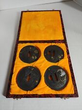 Collectors Katana Tsuba With Display Case Set Of 4 Vintage picture