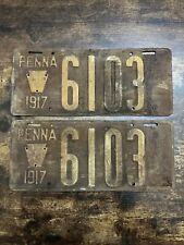 Vintage 1917 Pennsylvania License Plate Pair Tag# 6103 picture