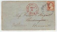 US 1850s BUFFALO NY TO BURLINGTON VT 3 PAID IN RED FRANKED Sc 10 TYPE I BRIGHT picture