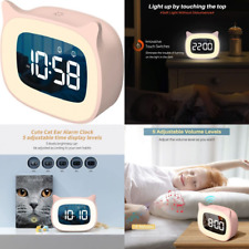 SMOUPING Kids Alarm Clock with Night Light Stepless Dimming,Cute Cat Ear Pink  picture