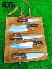 STAINLESS STEEL HANDMADE HAND FORGED CHEF SET OF 5 PIECES PINE CONE EPOXY HANDLE picture