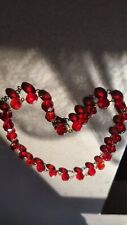 Antique HEAVY Faceted Ruby Red GLASS Beaded Necklace - 20