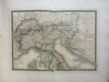 Northern Italy Switzerland Savoy Parma 1836 Brue large detailed map hand color picture