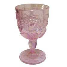 Fenton L G Wright Madonna Inn Wild Rose Floral Water Goblet Pink Iridescent 6.5