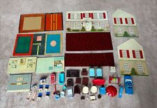 Vintage 1950's-60's Tin Litho 2 Story Doll House 37 pcs Furniture Unassembled picture