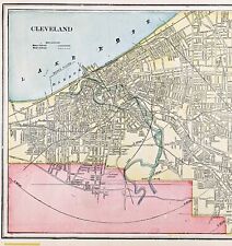 1906 CLEVELAND Map OHIO Harbor Wagon Roads Railways Wade Park ORIGINAL picture