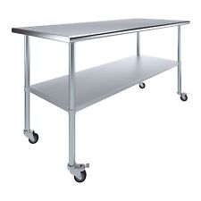 30 in. x 72 in. Stainless Steel Work Table with Wheels | Metal Mobile Food Prep picture
