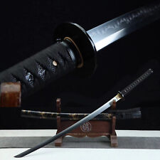 Black Japanese Samurai Sword Katana Clay Tempered T10 Steel Real Choji Hamon picture