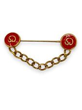 Vtg Signed St John Gold Tone Coral Enamel Chain Sweater Guard Stick Pin Brooch picture