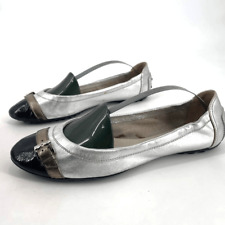 Tod's Womens Leather Round Toe Slip-On Ballet Flats Shoes Silver Black Size 38.5 picture