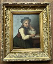 Antique Ornate Gilt Framed Oil On Canvas Painting Of A Girl By Ludwig picture
