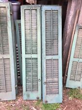 Vtg  1 Pair  Old  Wooden Door Shutters Architectural Green Louvered 59In X 24in picture