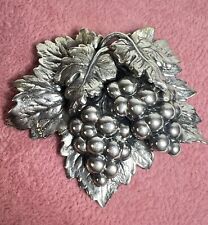 NAPIER Grape Bunch Brooch Leaves Vintage Silver Tone Pin 3D Floral picture