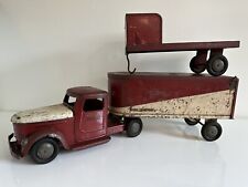 VTG 1930s 40s Structo Hi-Way Transport Pressed Steel Toy Truck & 2 Trailer Set picture