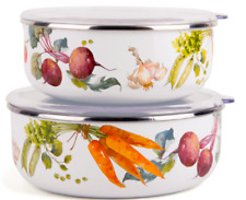 2pc Vegetable Garden Kitchen Storage Containers Stackable Enamel Bowls Meal Prep picture