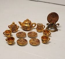 Dollhouse Miniature 1:12 Gold Tea Set by Rachel Munday Made in England RARE  picture