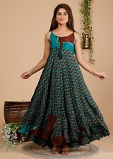 Vintage Dress Crew Neckline Summer Outfit Long Boho Silk Sari Bohemian Dress picture
