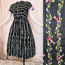 Vintage 1950s Dress Novelty Print Jack and the Beanstalk Pink Green Black  picture