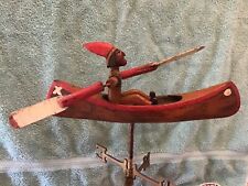 1900  wood hand -carved Native American /Indian w/Canoe   Weathervane   Folk Art picture