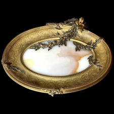 Exquisite Antique French Bronze Tray Featuring Alabaster Stone Centerpiece picture