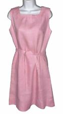 Vintage 1950’s Saks Fifth Avenue Sleeveless Pink Linen Shift Dress Belted Sz M picture