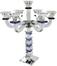(D) Judaica Crystal Candelabra Square Design 7 Arm Candle Holder (Blue) picture