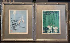 Set Of 2 Framed Japanese Art Prints Swans And Storks Japan Wildlife  picture