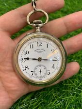 ANTIQUE MOERIS TRAMWAY POCKET WATCH 1900'S RARE SWISS 54MM GREAT WORKING WHITE picture