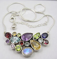 925 Solid Silver Natural MULTISTONE COLORFUL Snake Chain Necklace 18 1/4