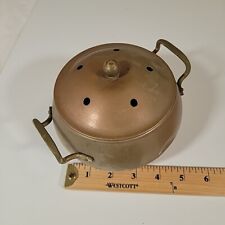 Vintage Copper Potpourri Bowl Frangrance Pot Vented Lid Brass Handles  Dents picture