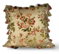 Vintage French Velvet Pillow Cover Floral Cut Silk Velvet Cushion Tassel 16 x 16 picture